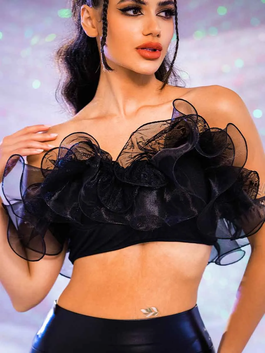 Black Organza Top - Charming Cropped Bandeau Top