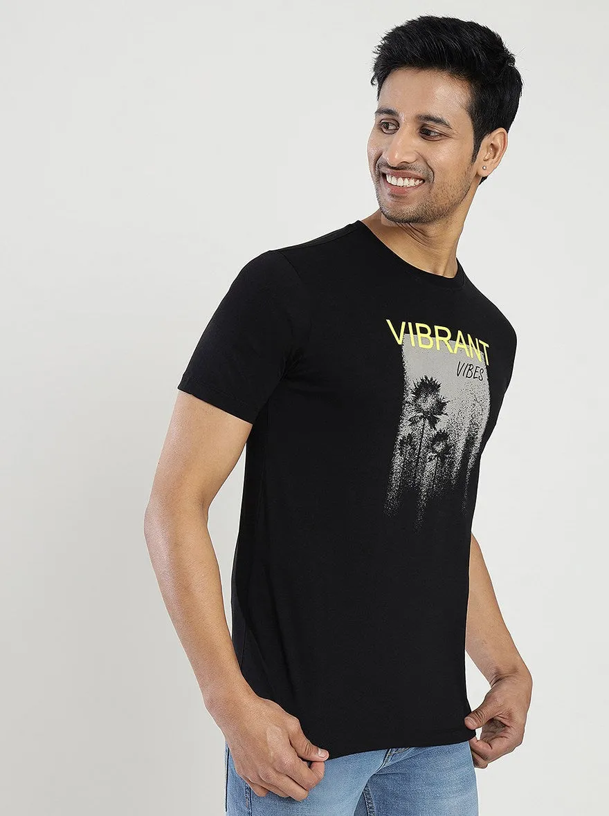 Black Printed Slim Fit T-Shirt | Greenfibre