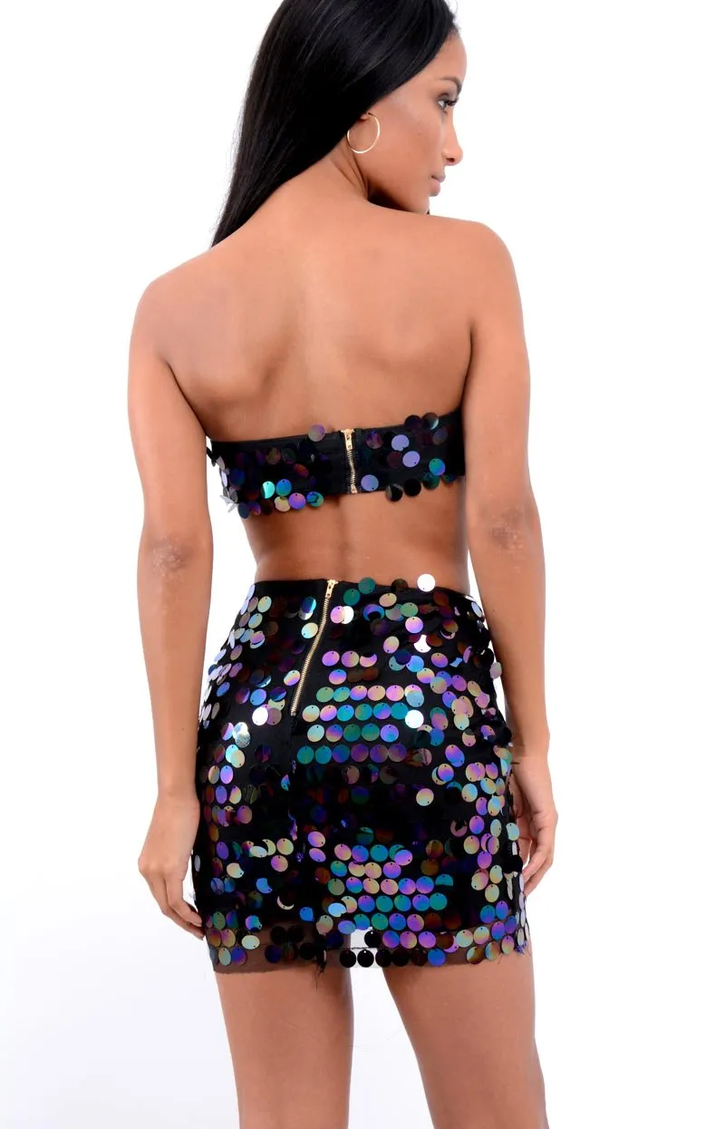 Black Sequin Boob Tube and Skirt Co ord - Lilia