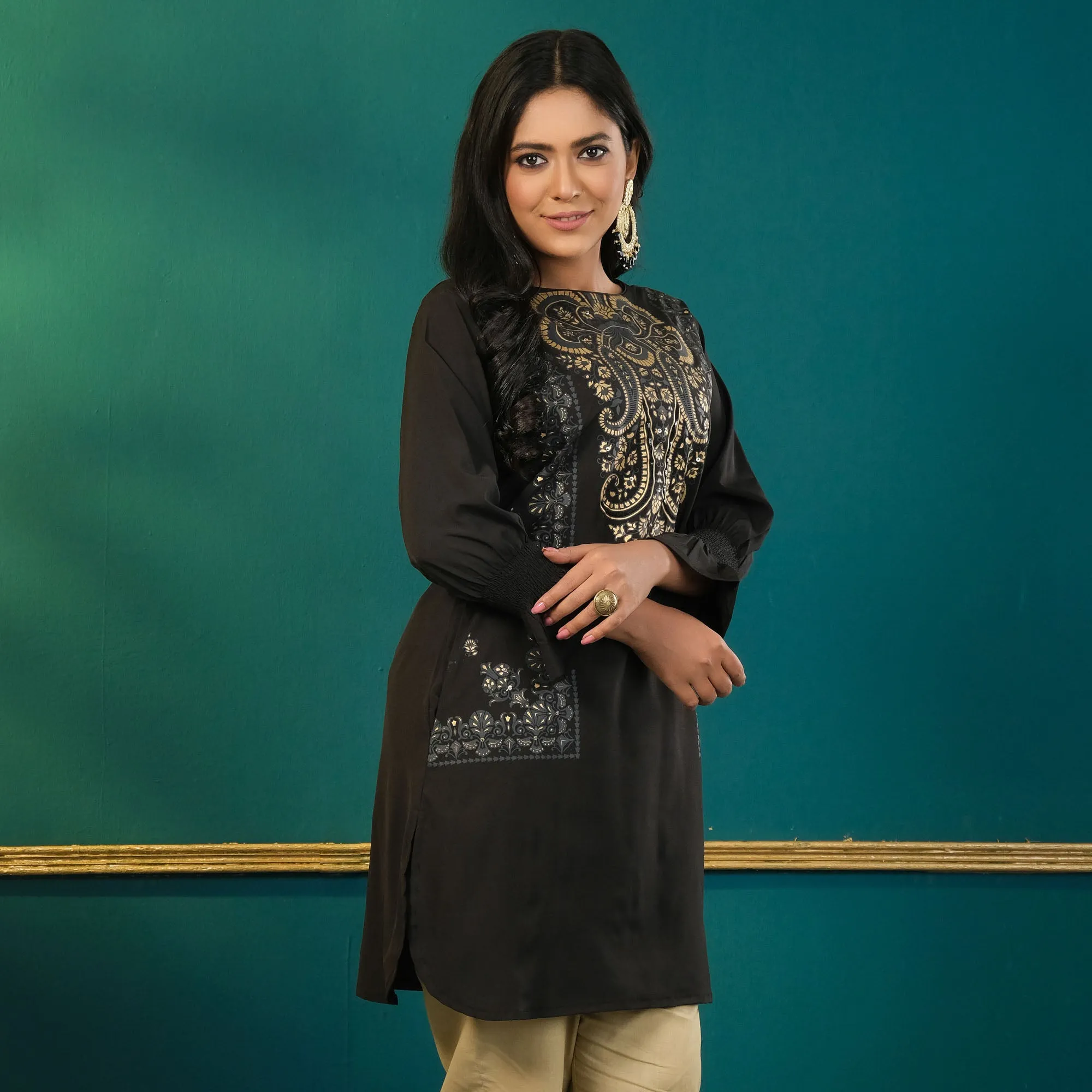 Black Sequin Linen Tunic