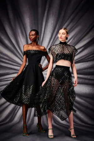 Black Sequin Mesh Crop Top