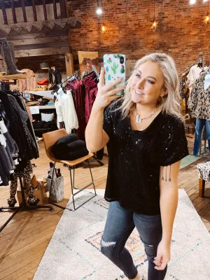 Black Sequin S/S Dolman