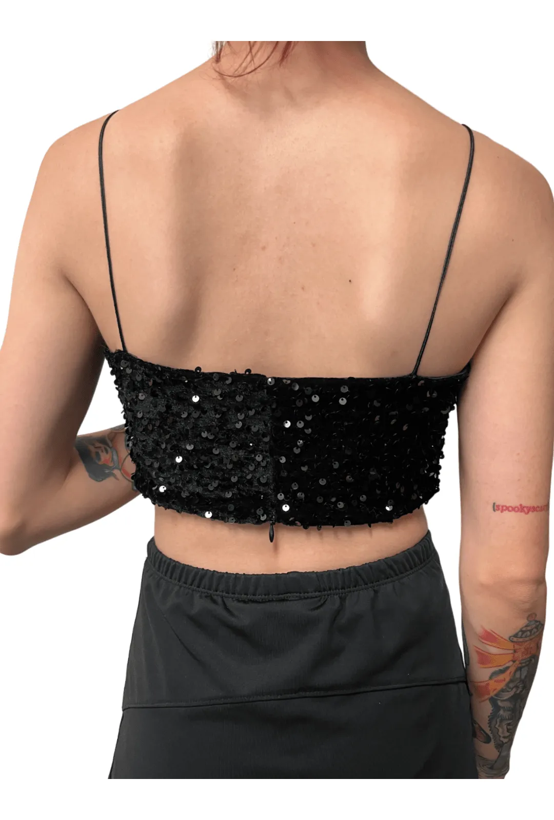 Black Sequin Tube Crop