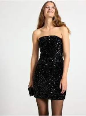BLACK SEQUIN TUBE MINI DRESS