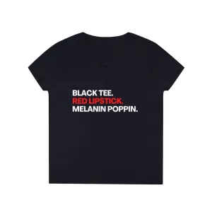 Black Tee Red Lipstick Poppin | V-Neck Tee