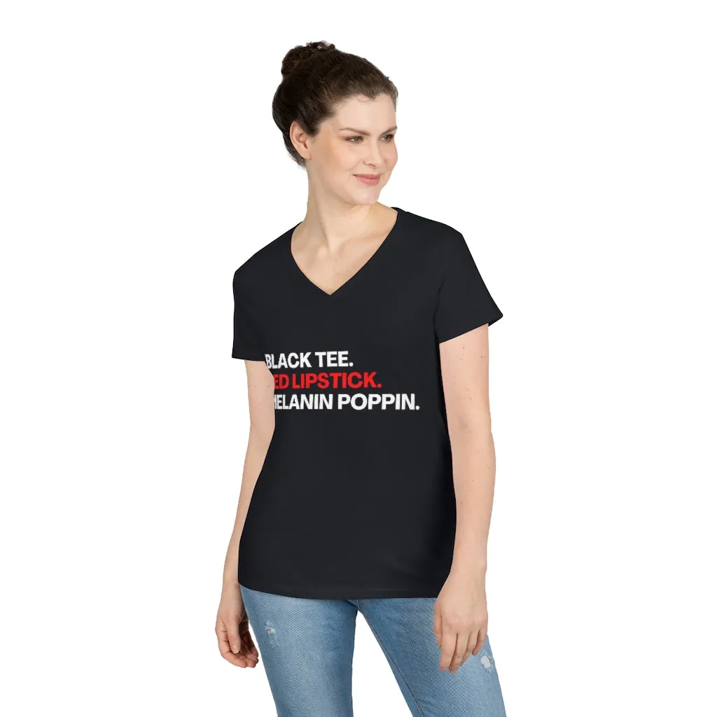 Black Tee Red Lipstick Poppin | V-Neck Tee