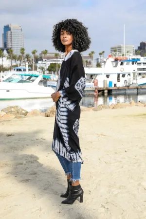 Black Tie Dye Long Kimono Duster