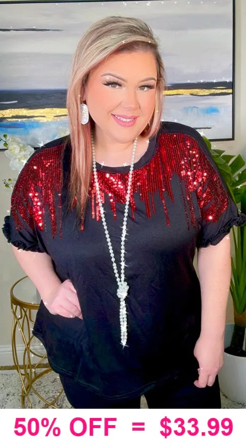 Black top with Red sequin designs