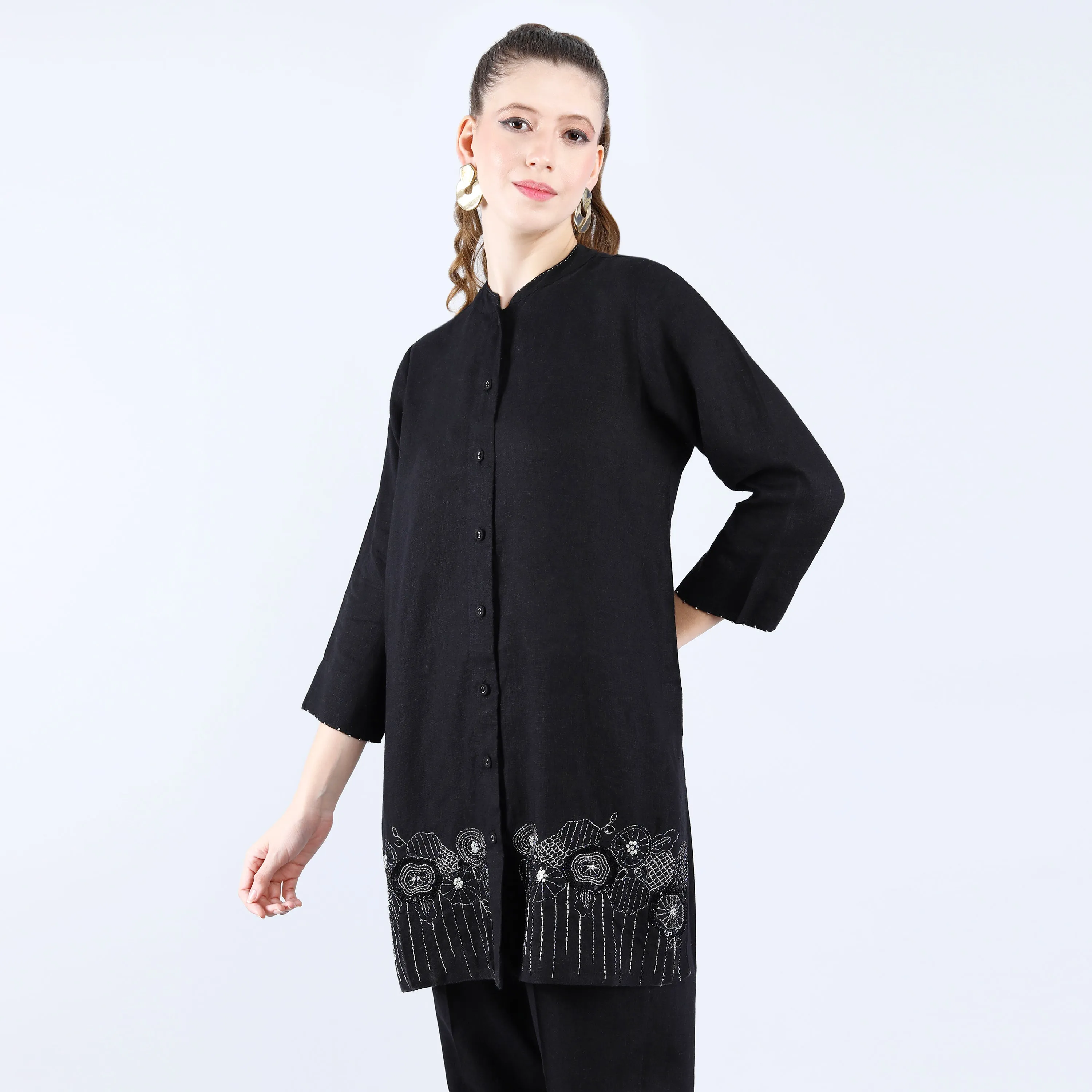 Black Tunic Set with Tublight Embroidery Work