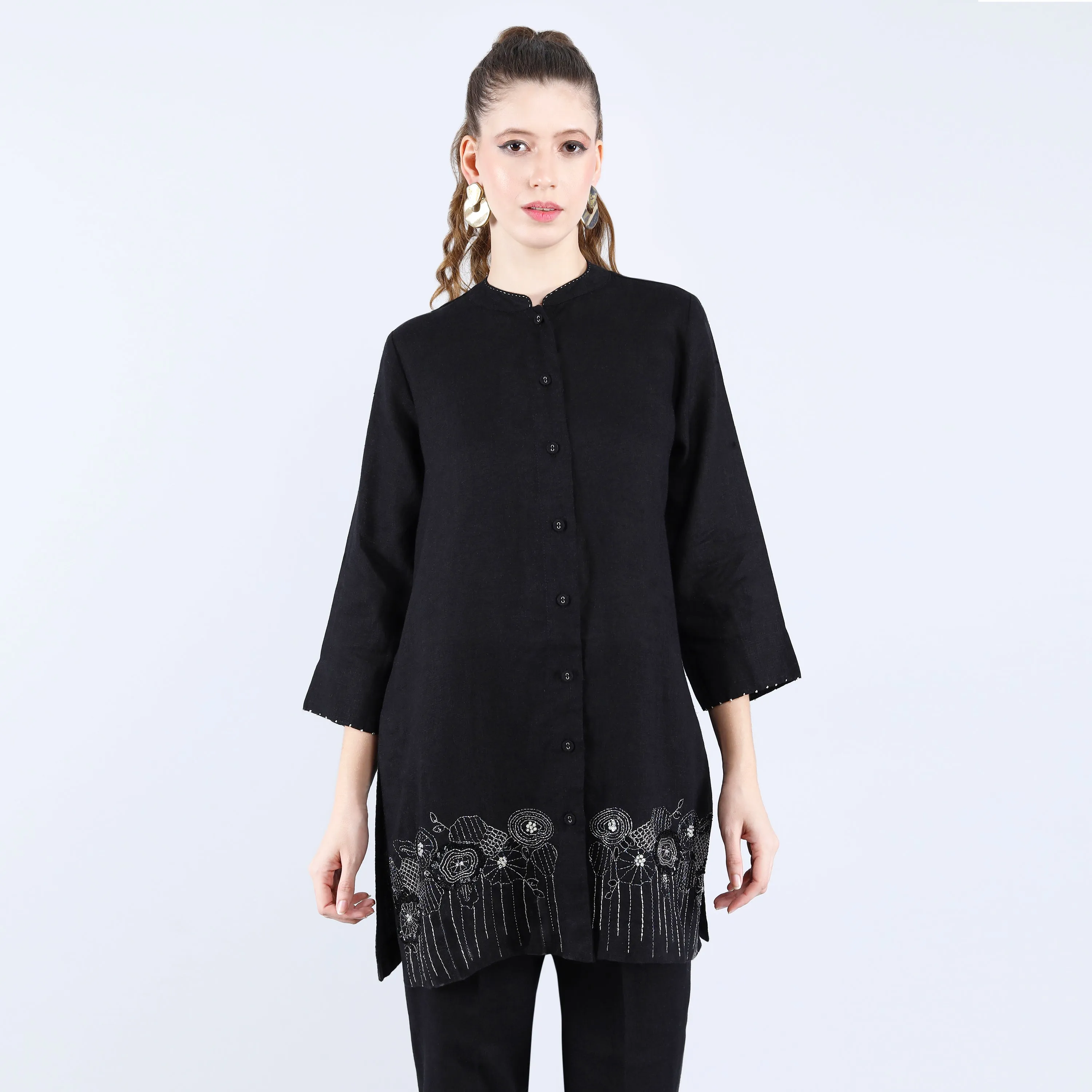 Black Tunic Set with Tublight Embroidery Work
