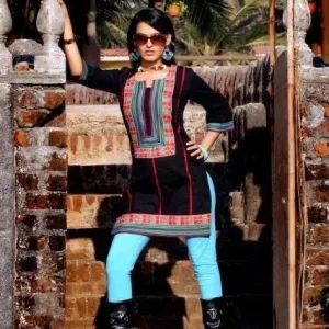 Black tunic with embellished embroidered yoke