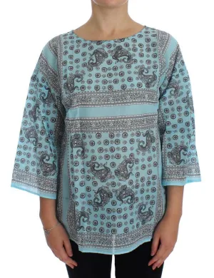 Blue 3/4 Sleeve Blouse Tunic