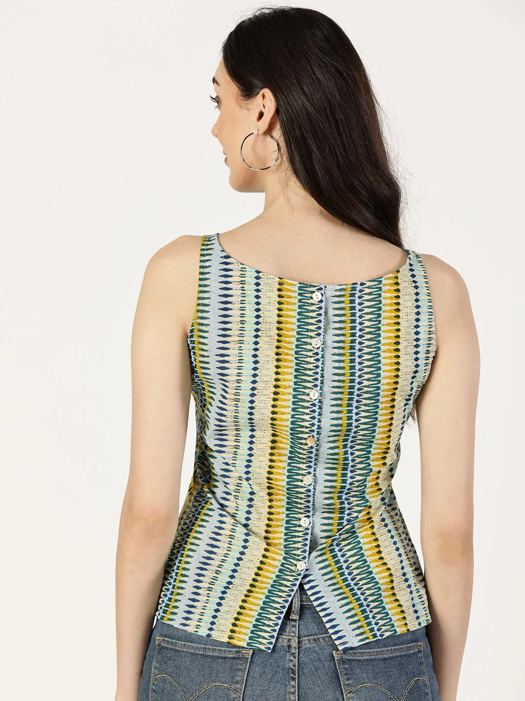 Blue Aztec Cotton Printed Top