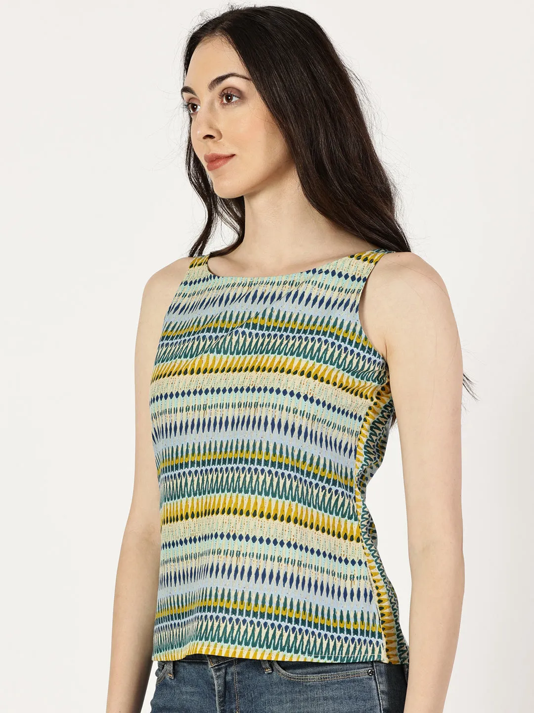 Blue Aztec Cotton Printed Top