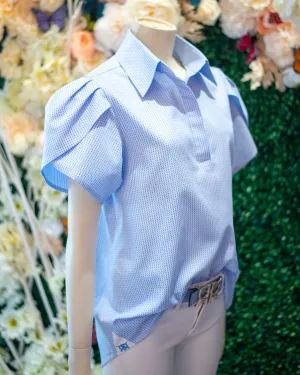 Blue Cotton Tulip Sleeve Tunic