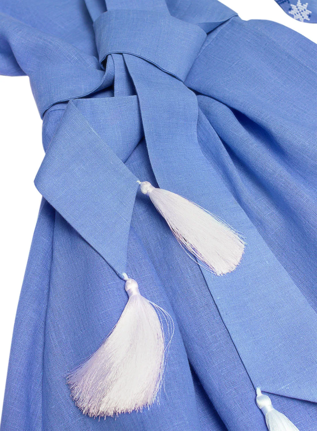 Blue embroidered wrap dress