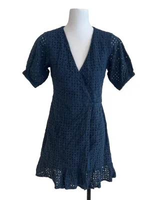 Blue Embroidered Wrap Dress