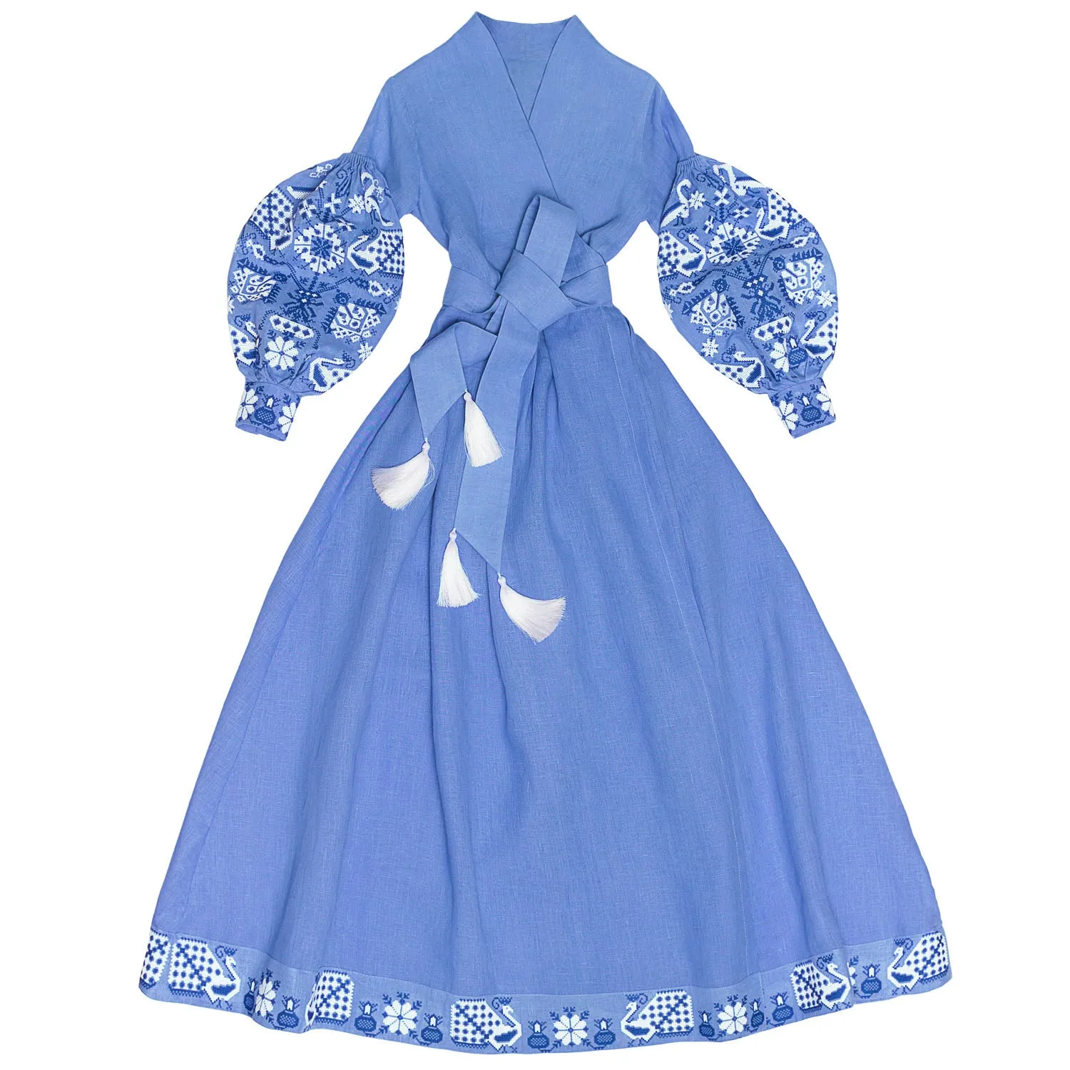 Blue embroidered wrap dress
