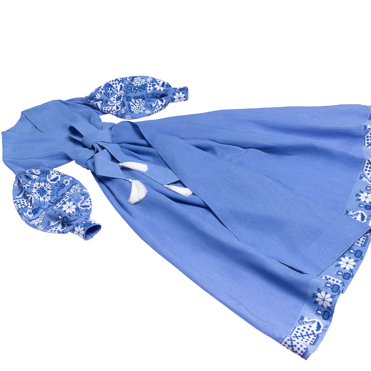 Blue embroidered wrap dress