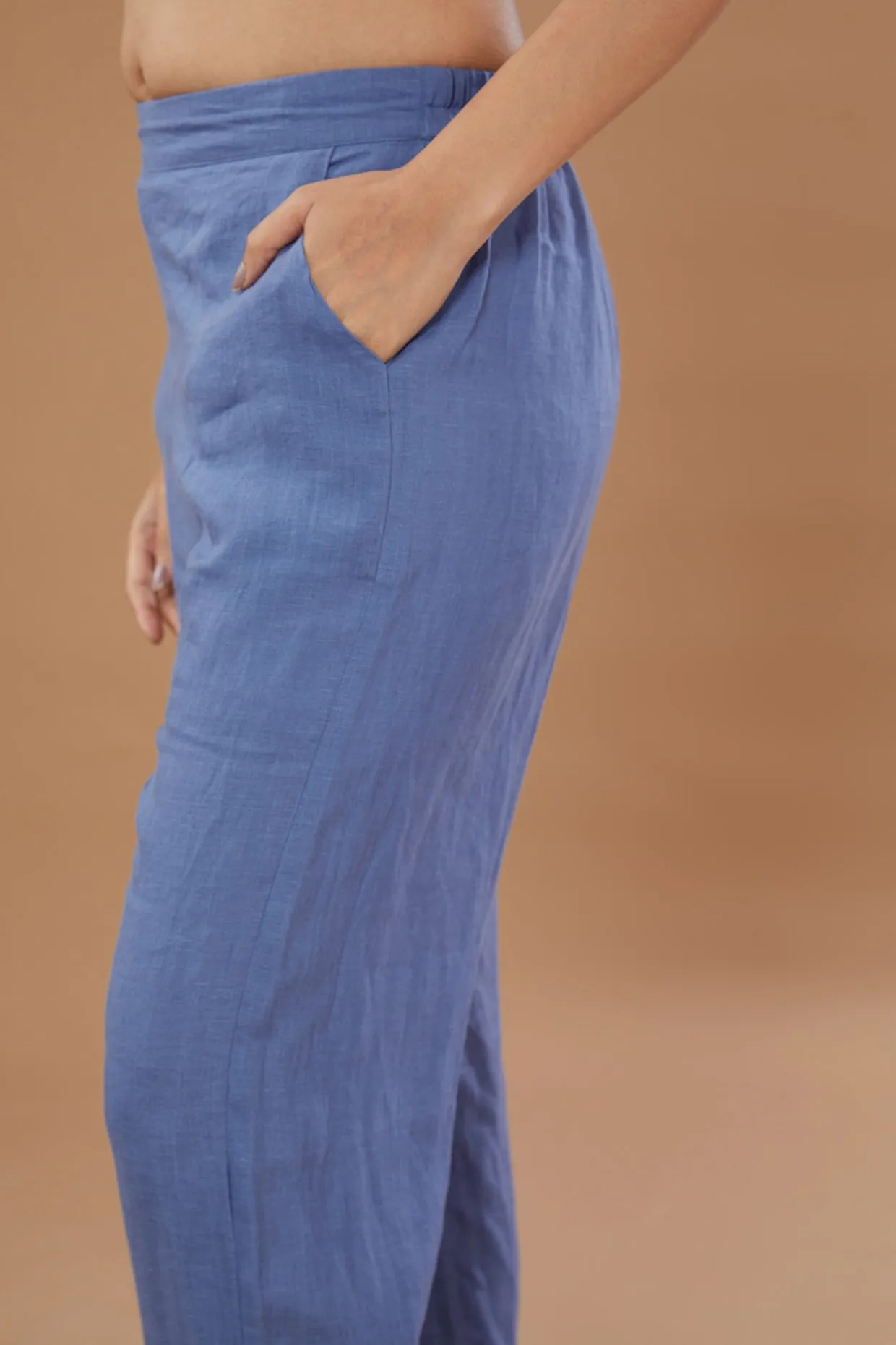 Blue Pure Linen Embroidery Tunic
