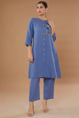 Blue Pure Linen Embroidery Tunic