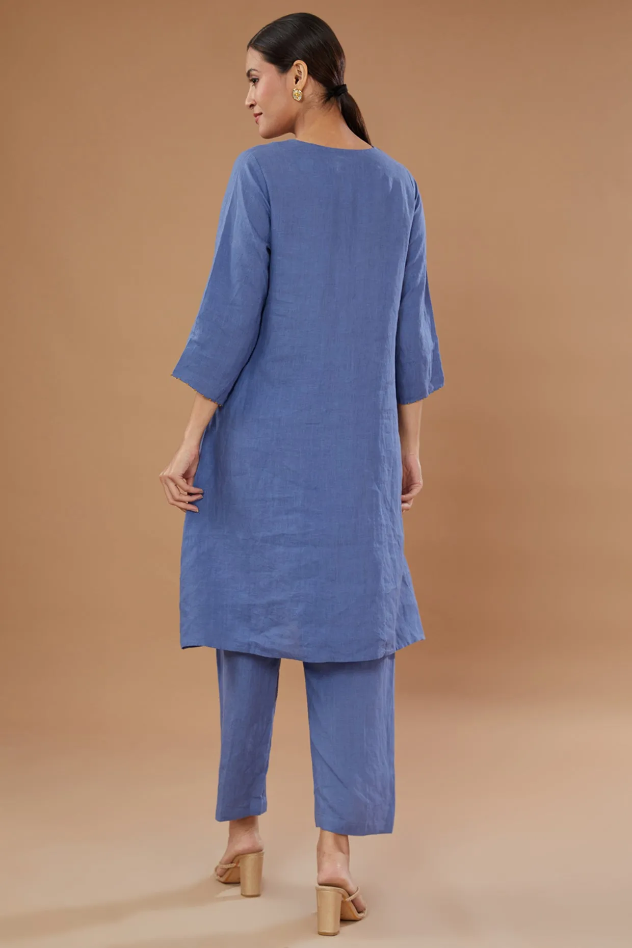 Blue Pure Linen Embroidery Tunic