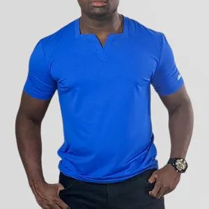 Blue Short Sleeves Square v-neck T shirt for Men