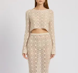 Boat Neck Drop Shoulder Crochet Top
