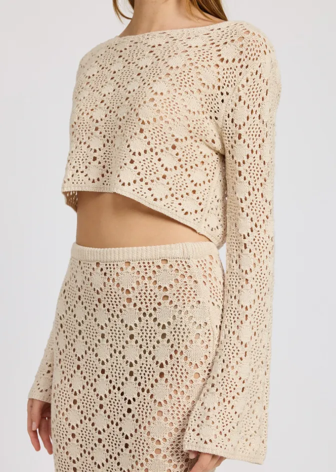 Boat Neck Drop Shoulder Crochet Top