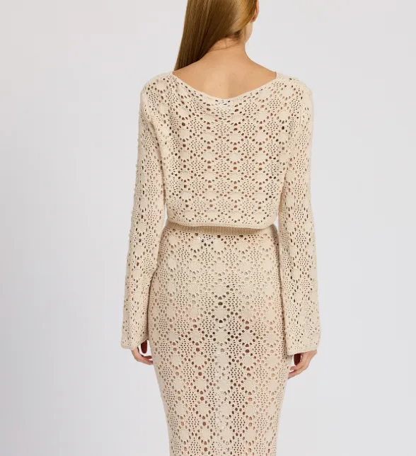 Boat Neck Drop Shoulder Crochet Top