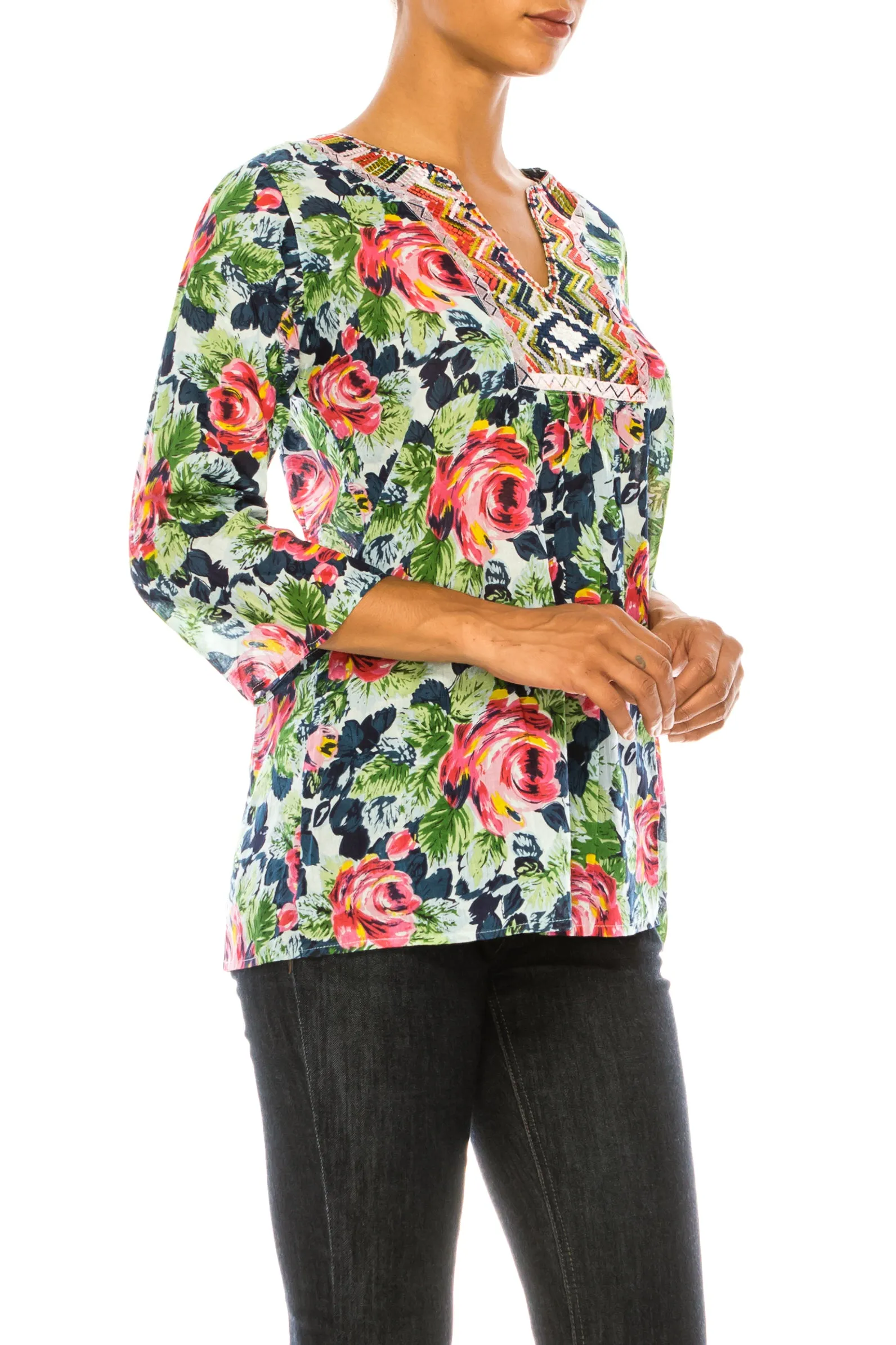 Boho Floral Tunic with Embroidery