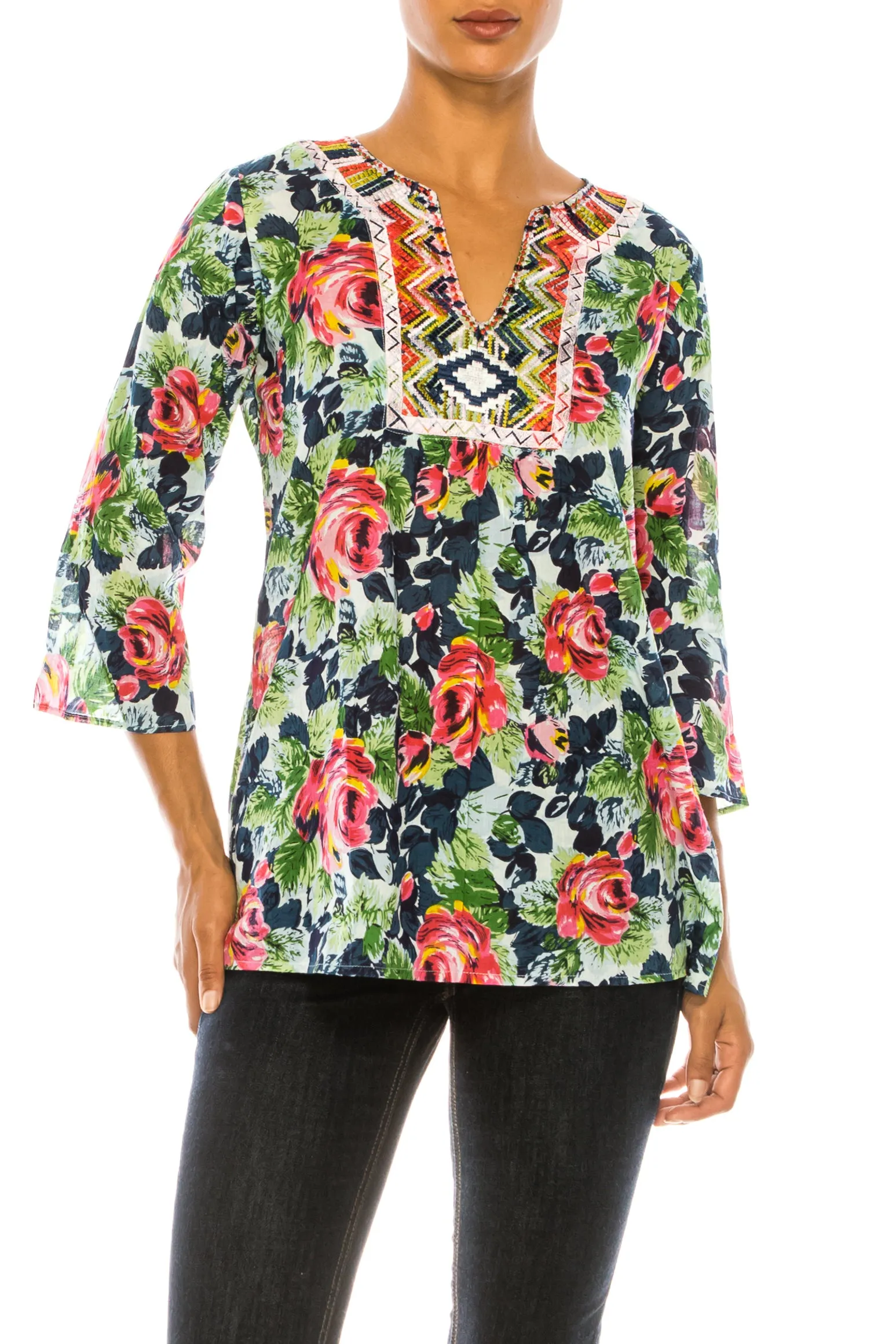Boho Floral Tunic with Embroidery