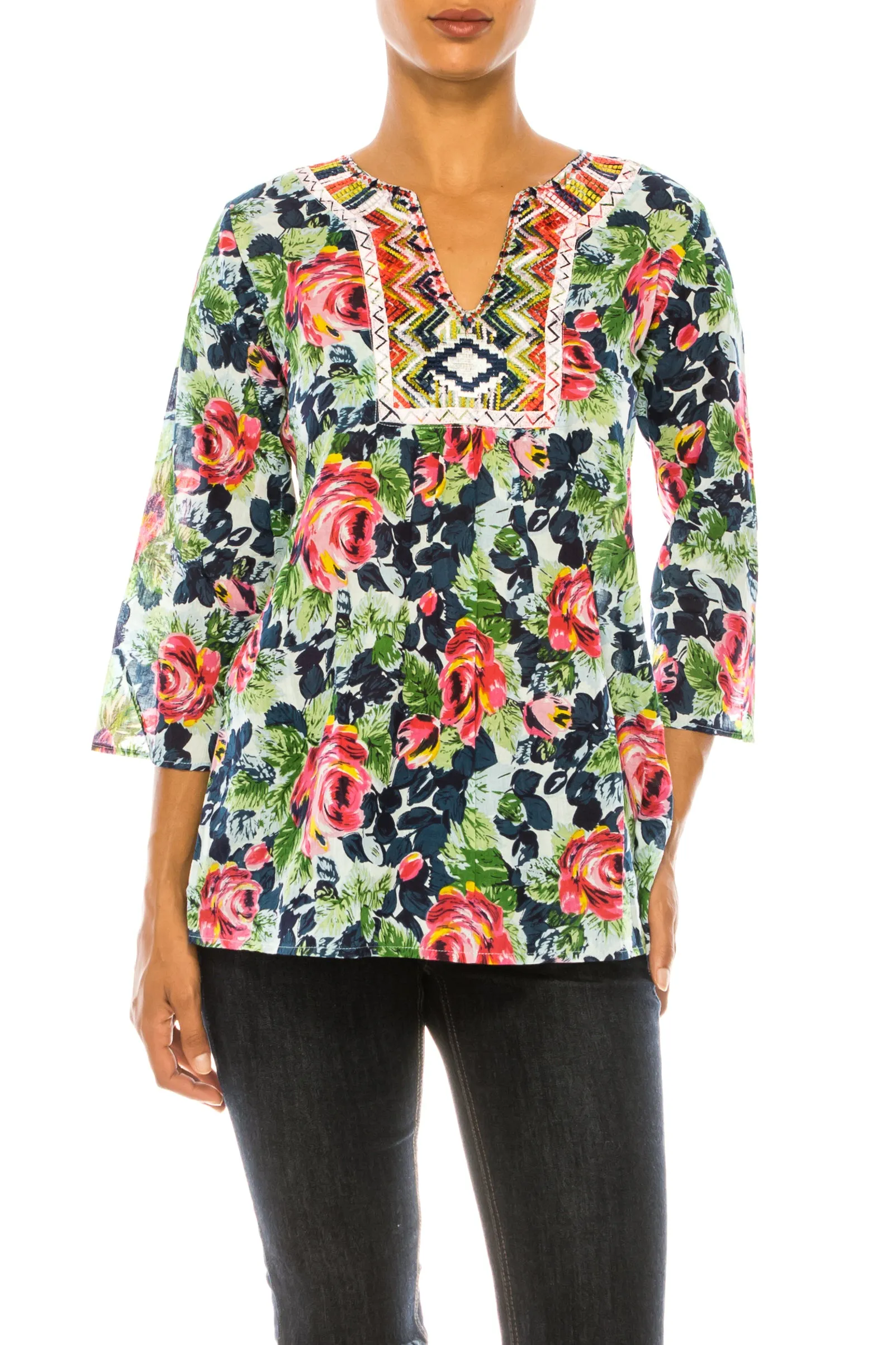 Boho Floral Tunic with Embroidery