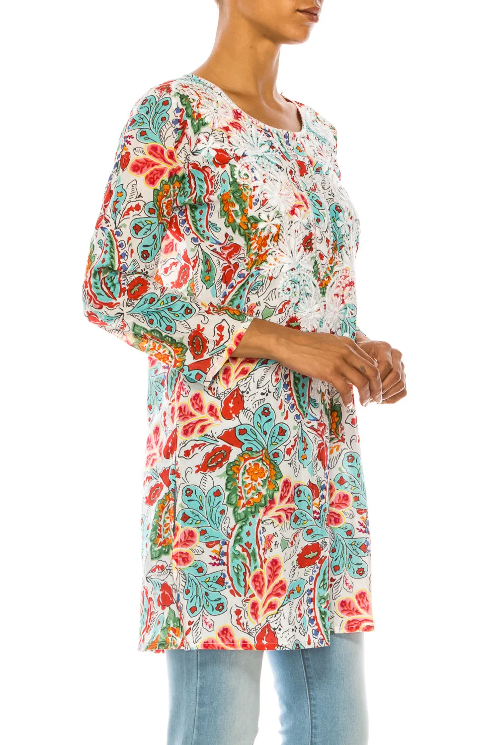 Boho Tunic with Floral Embroidery