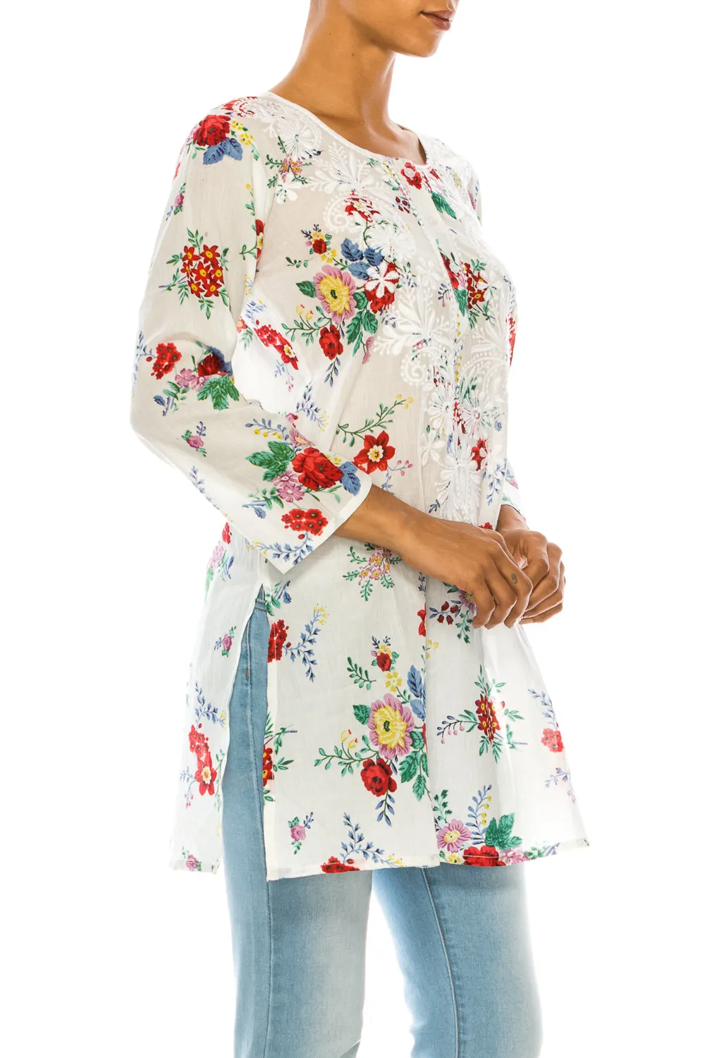 Boho Tunic with Floral Embroidery