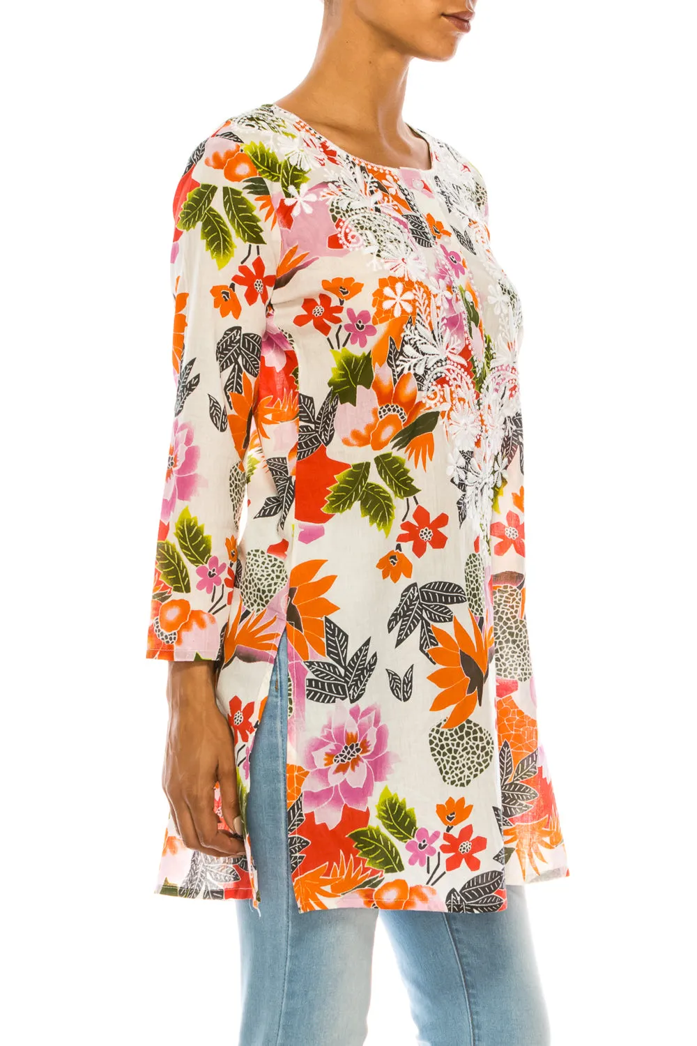 Boho Tunic with Floral Embroidery