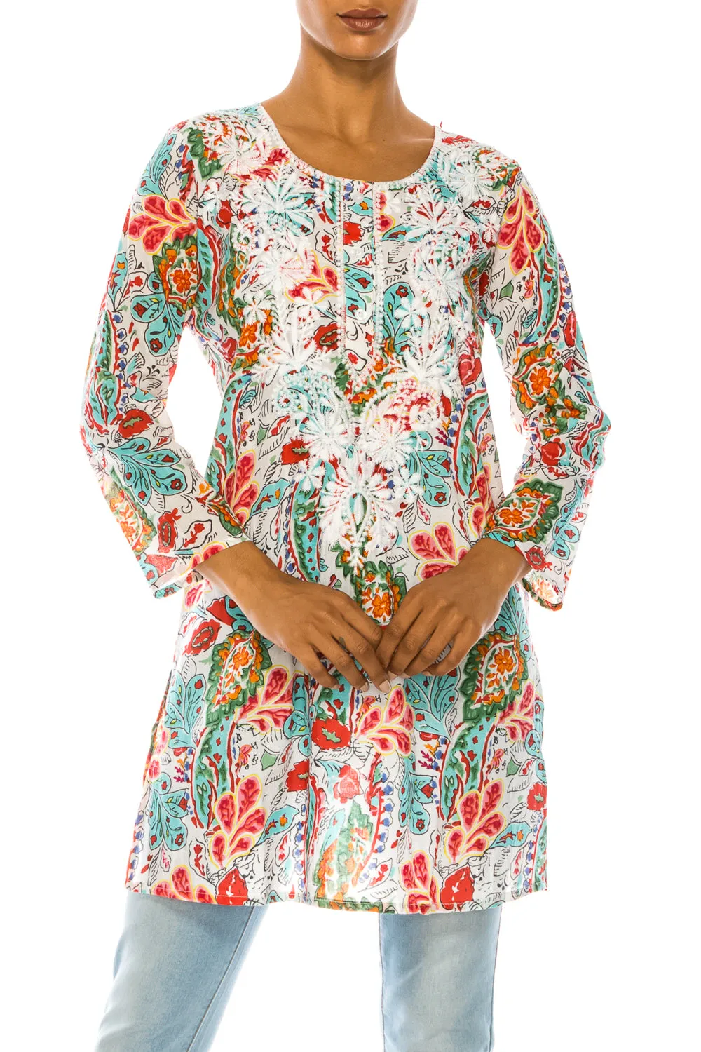 Boho Tunic with Floral Embroidery