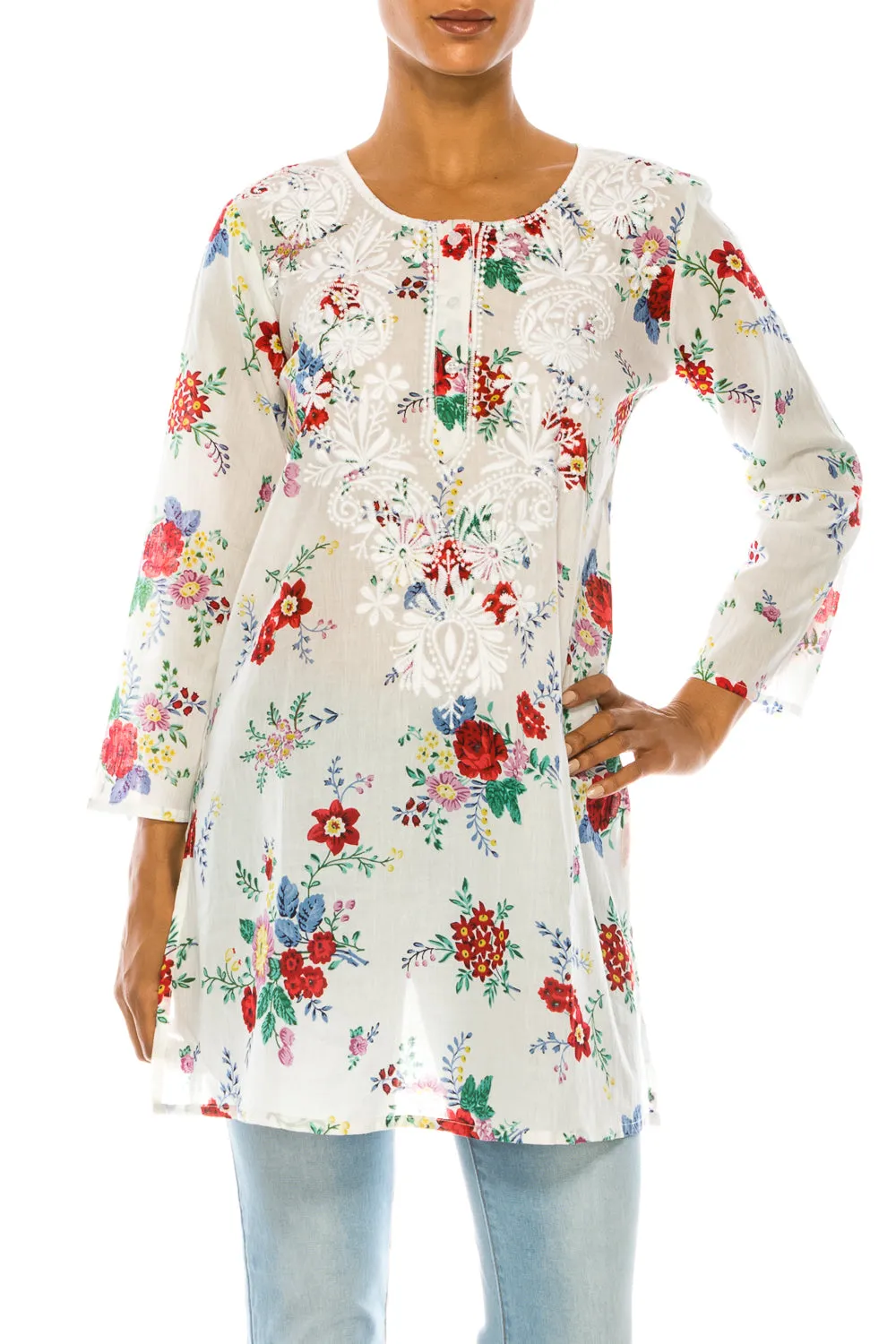 Boho Tunic with Floral Embroidery