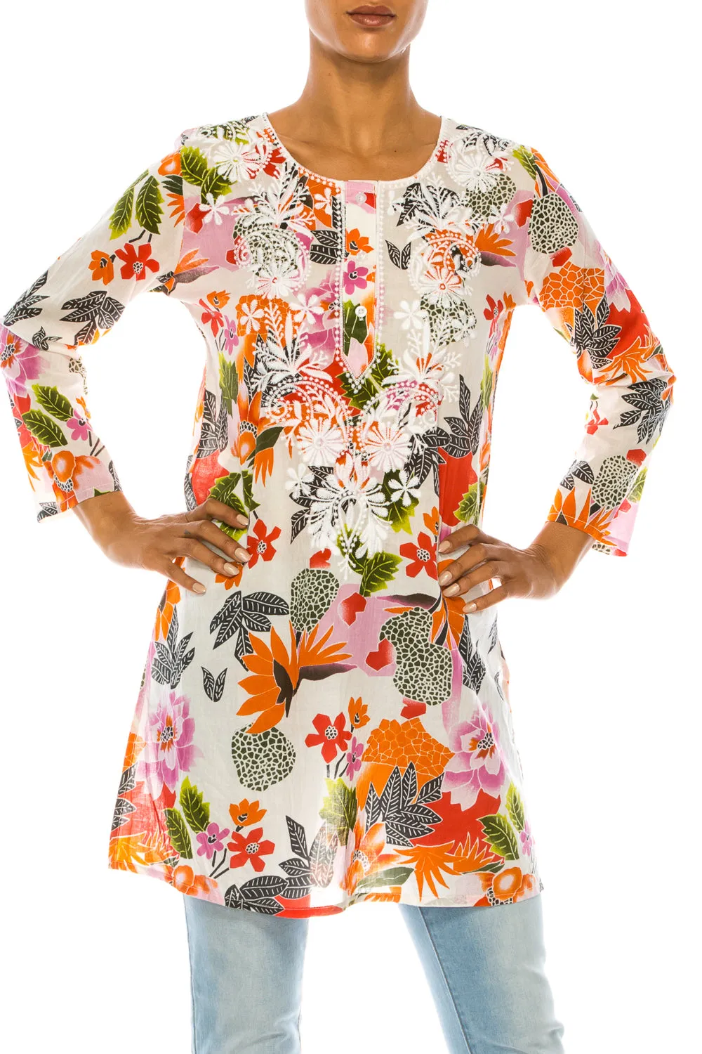 Boho Tunic with Floral Embroidery