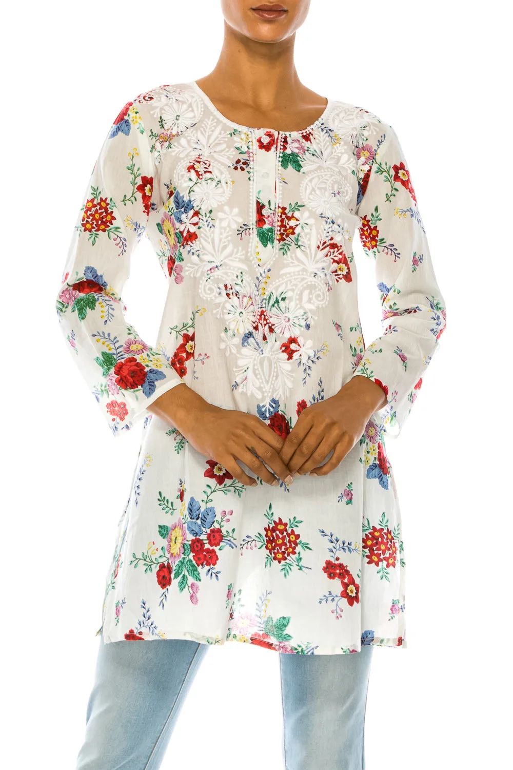 Boho Tunic with Floral Embroidery