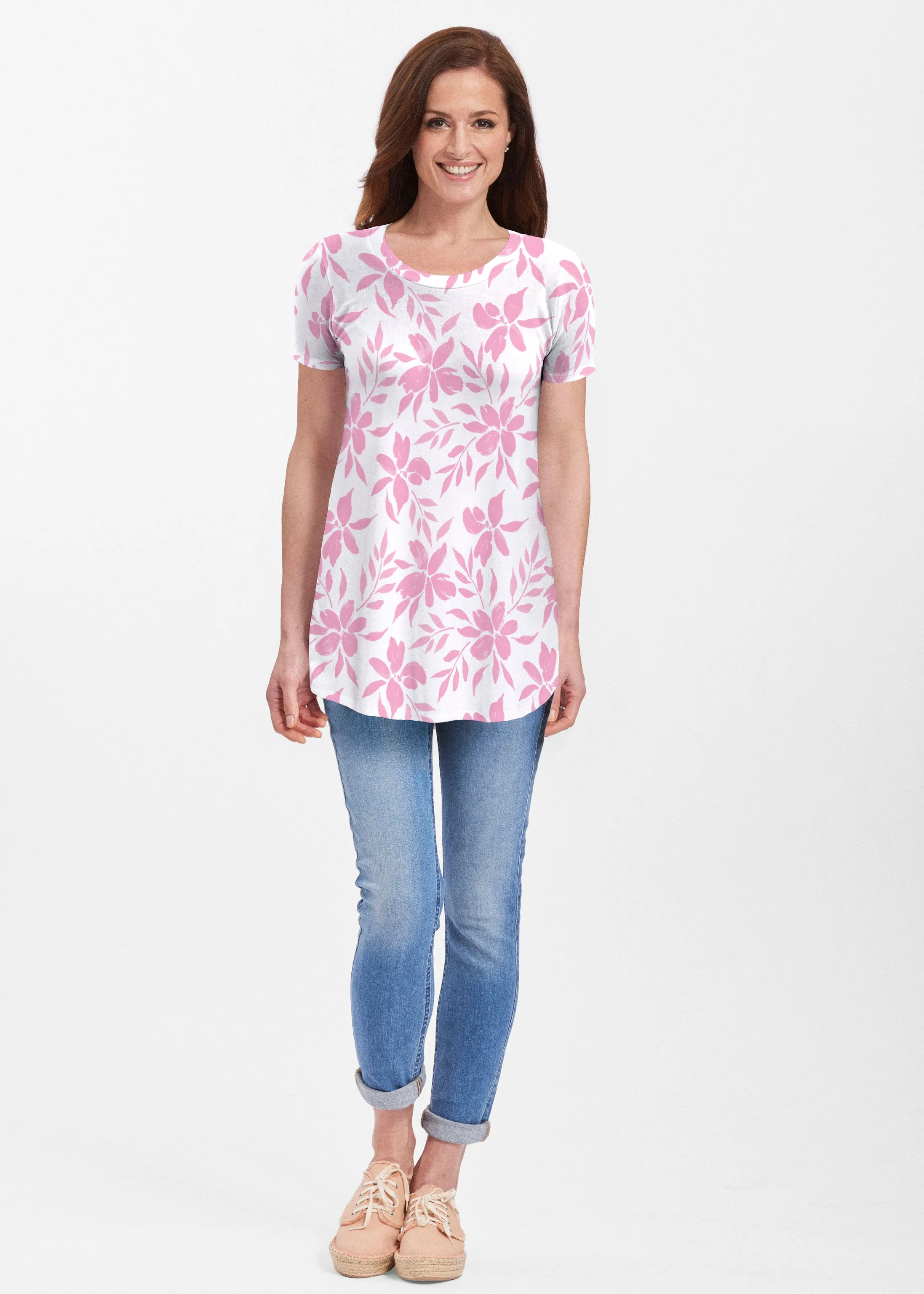 Botanical Pink (8025) ~ Short Sleeve Butterknit tunic