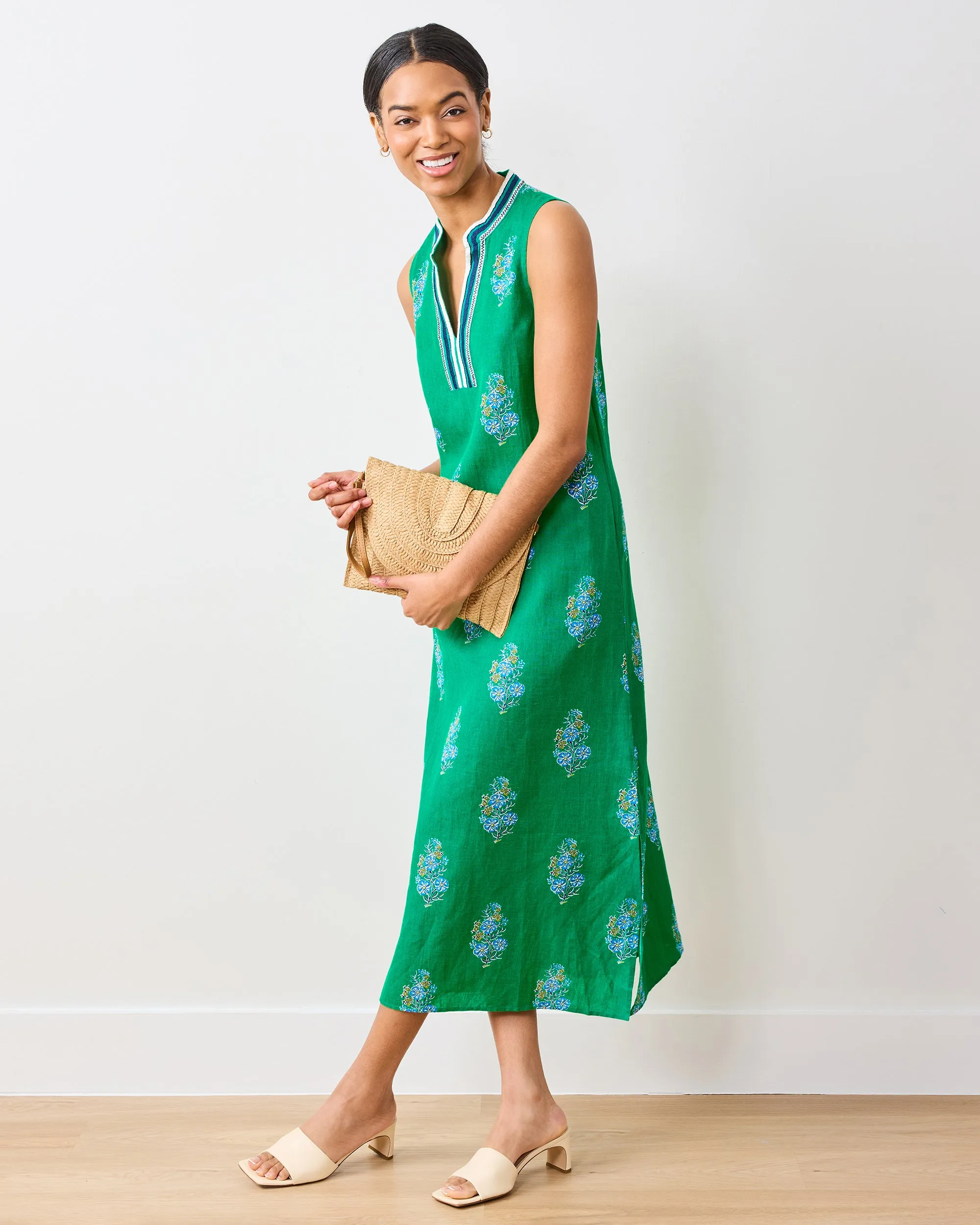 Bouquet Blossoms - Ocean View Long Tunic Dress - Lucky Green