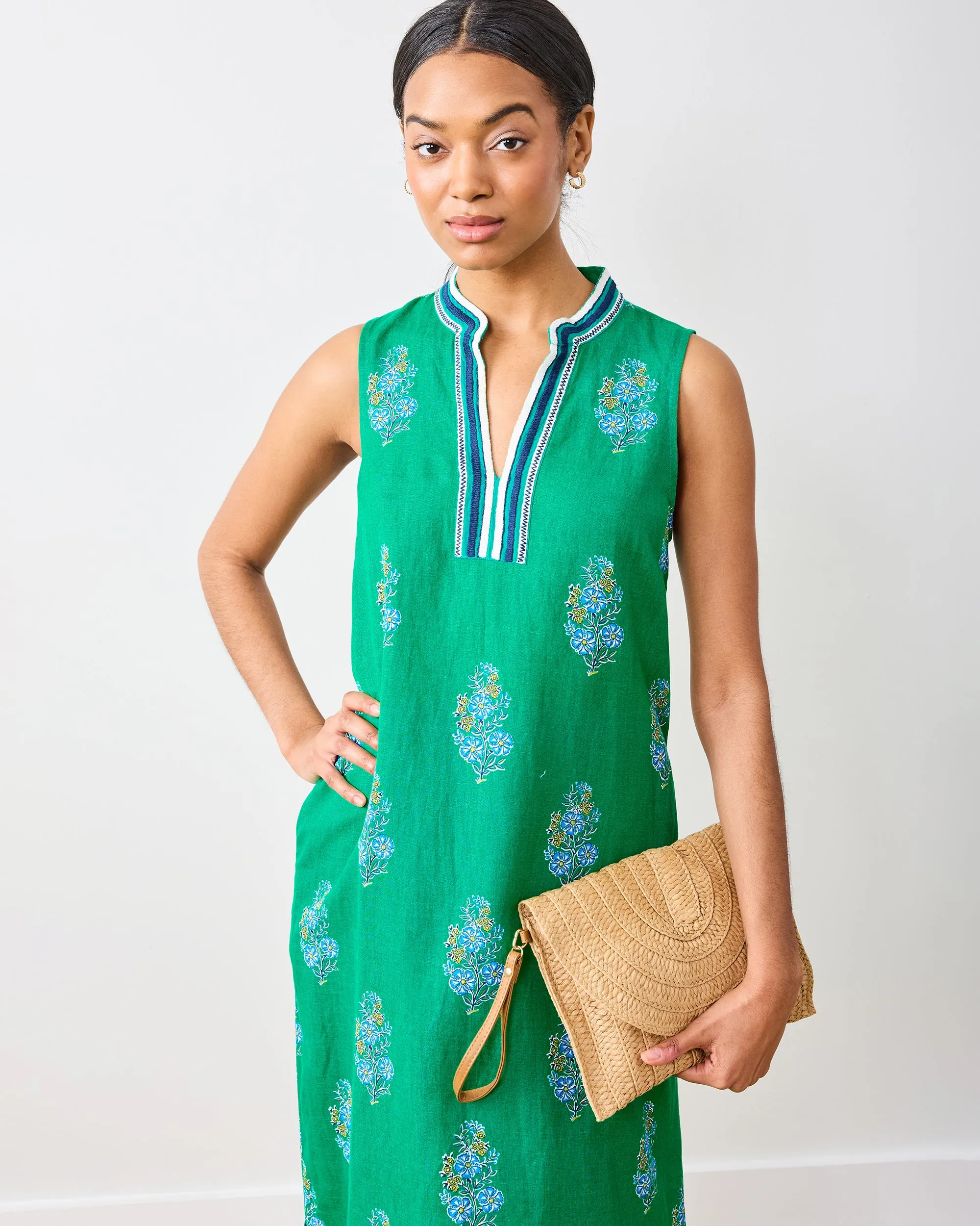 Bouquet Blossoms - Ocean View Long Tunic Dress - Lucky Green