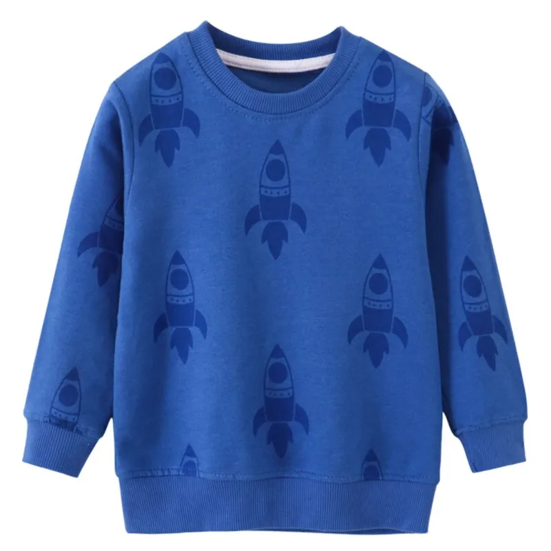 Boys Rocket Print Long Sleeve Cotton T-Shirt - Blue