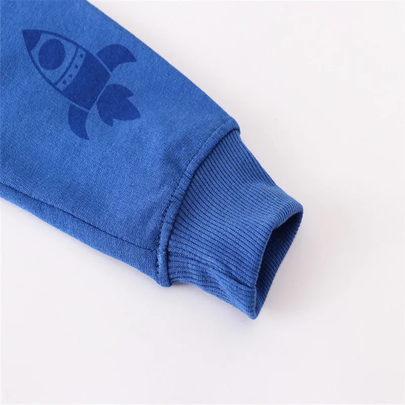 Boys Rocket Print Long Sleeve Cotton T-Shirt - Blue