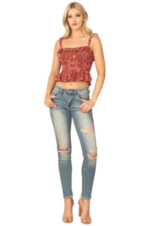 Brick Salmon Ruffle Detail Shirred Printed Top - Pack of 5