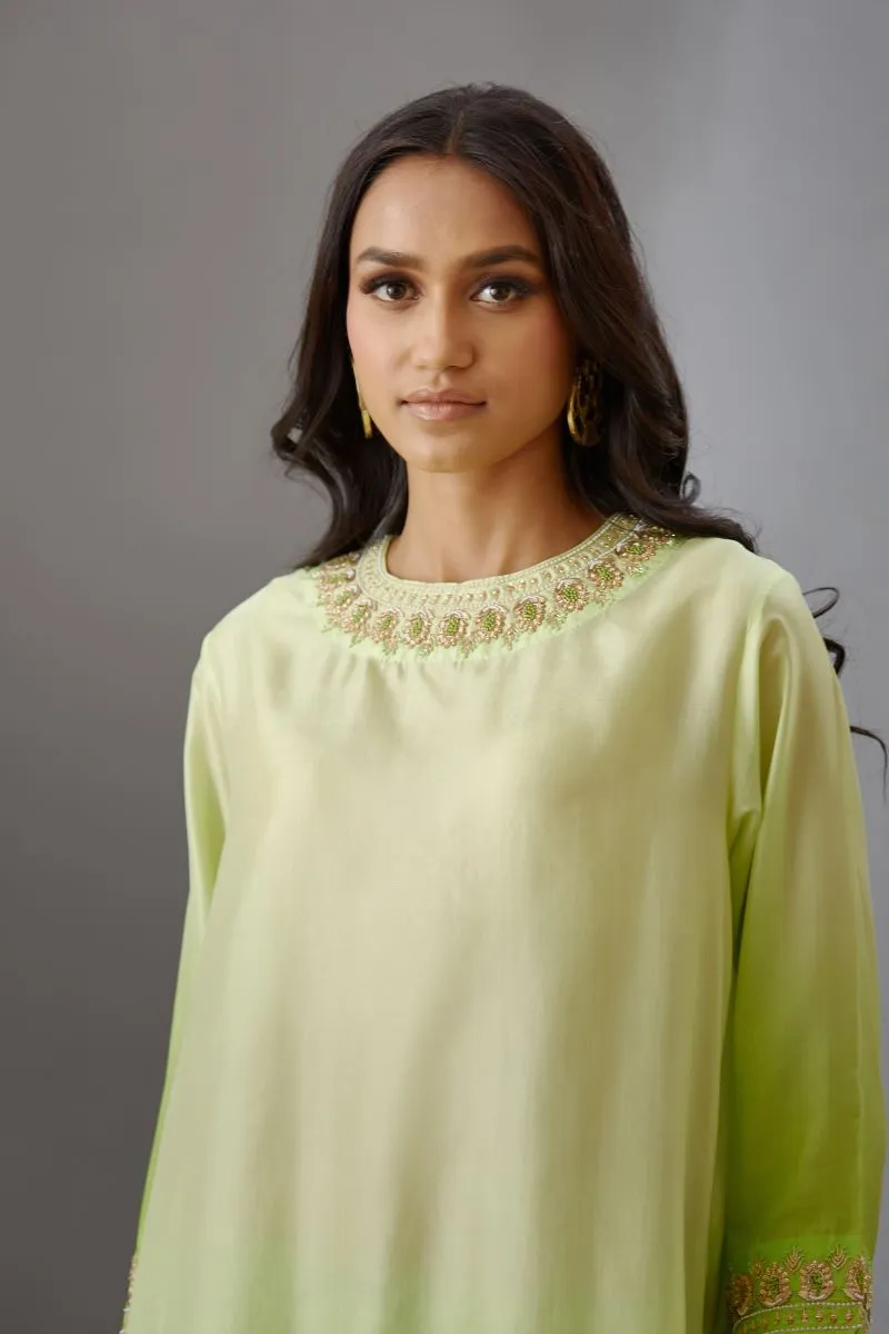 Brih lime silk embroidered tunic with trouser-10