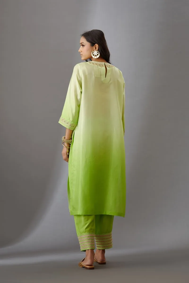 Brih lime silk embroidered tunic with trouser-10