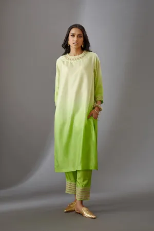 Brih lime silk embroidered tunic with trouser-10