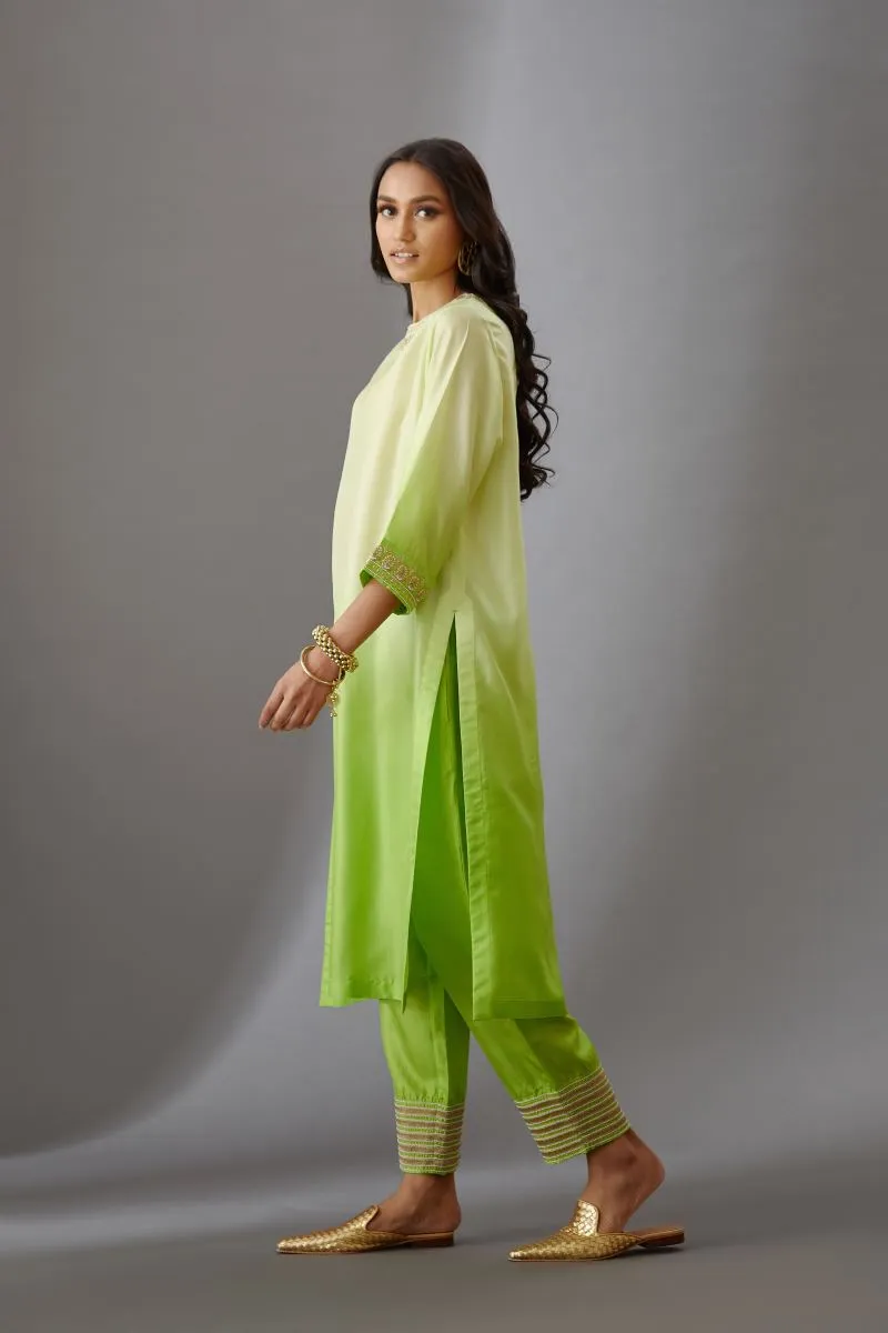 Brih lime silk embroidered tunic with trouser-10